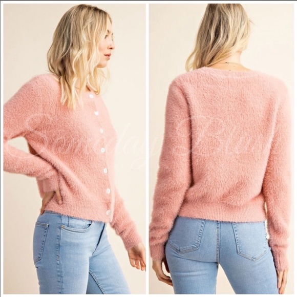 BLUSH SOFT FUZZY CARDIGAN - Picture 2 of 2